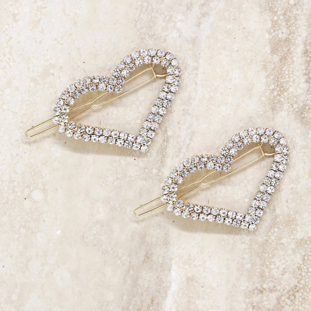 Heart Crystal Barrette Set